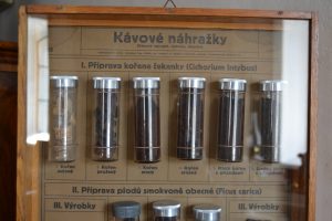 Kávové náhražky z Kolína - poučná nástěnná vitrínka