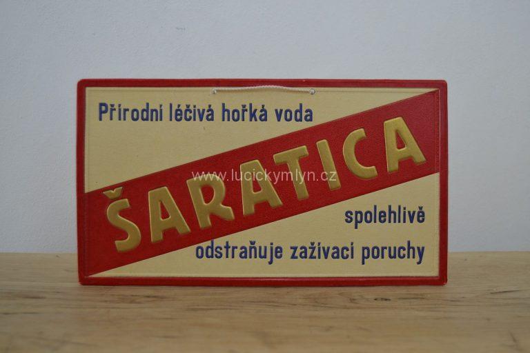 Originální prvorepubliková sběratelská závěsná cedule „Šaratica“