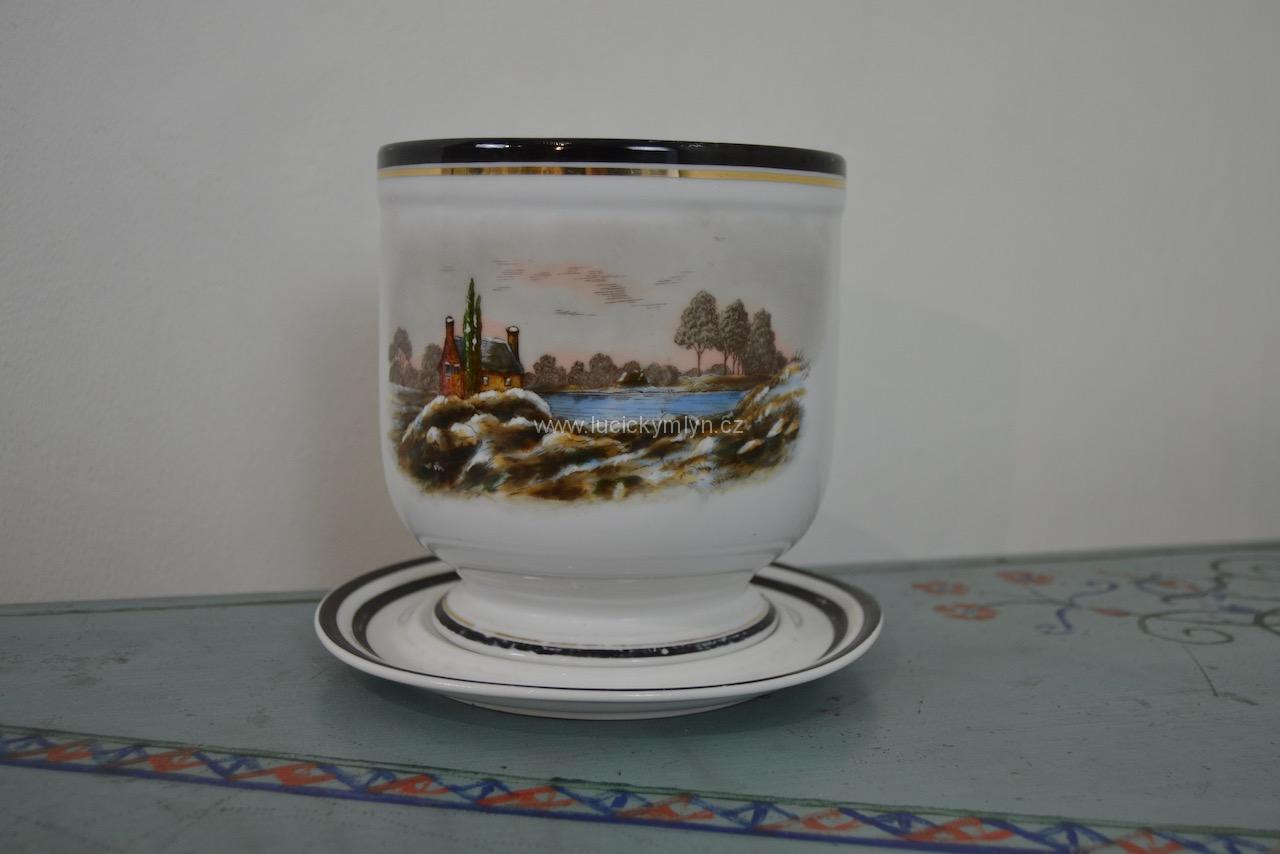 Porcelánový malovaný květináč s profilovanou miskou Porcelánový malovaný květináč s profilovanou miskou