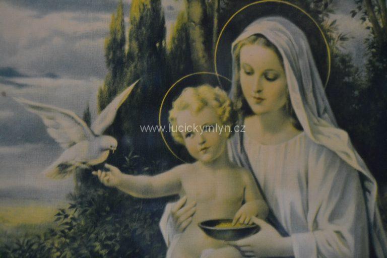 Obraz - starý tisk s Pannou Marií a Ježíškem