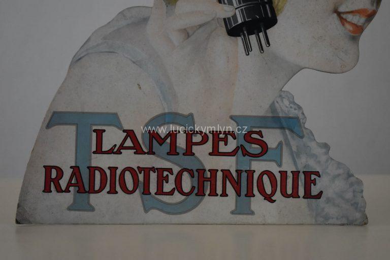Originální starožitnost – působivá stojací cedule – TSF Lampes radiotechnique
