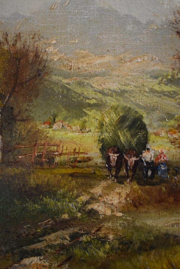 Obraz Svážení sena podhorskou krajinou