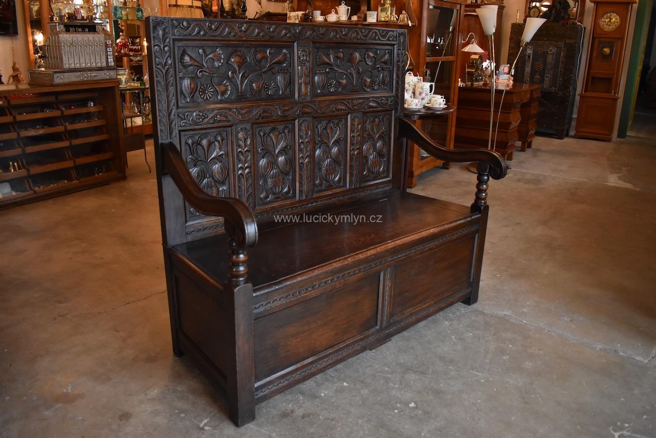 Starožitná dubová lavice Starožitná dubová lavice