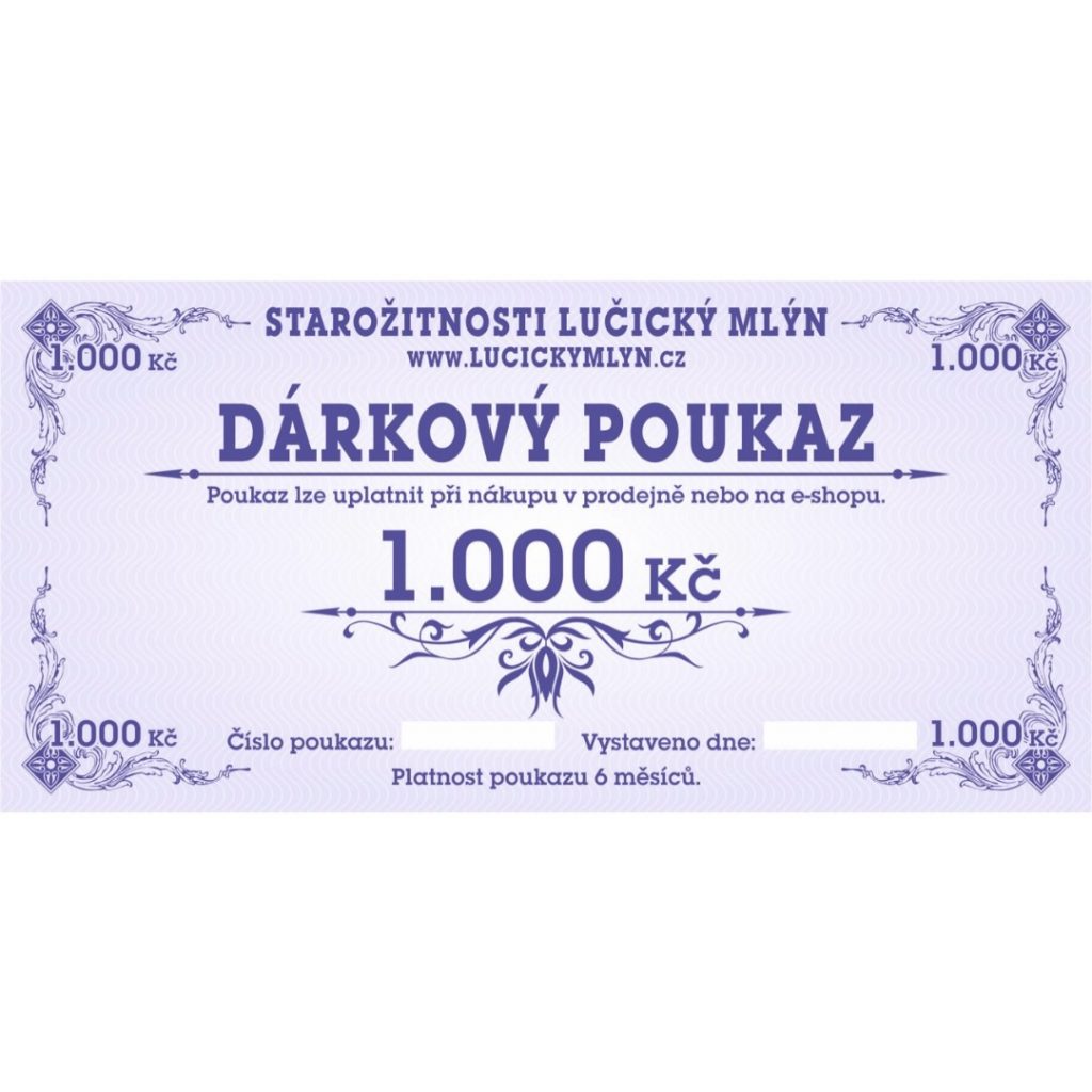 Elektronický dárkový poukaz na starožitnost 1 000 Kč