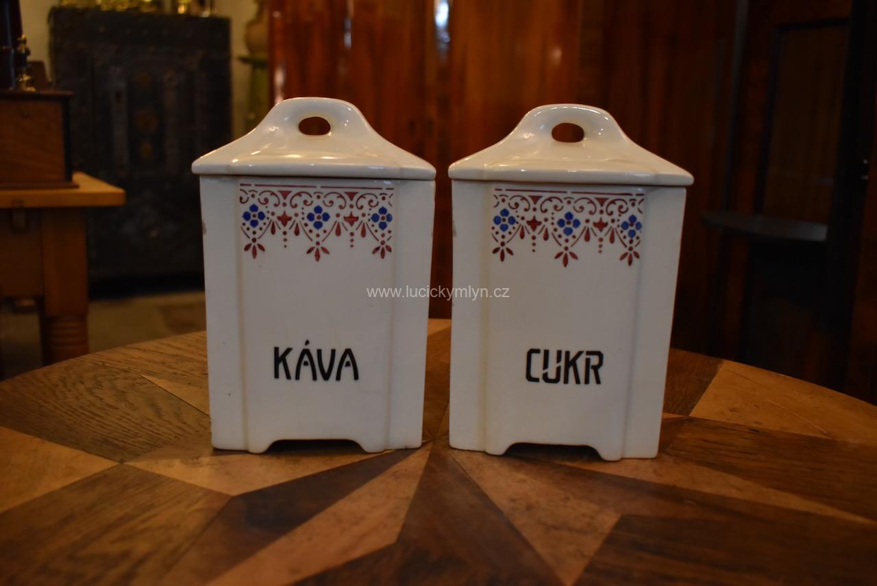 Vysoké starožitné secesní dózy na cukr a kávu Vysoké starožitné secesní dózy na cukr a kávu