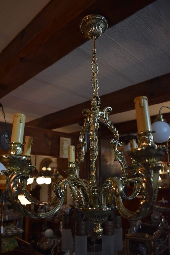 Starožitný romantický šesti-ramenný svíčkový lustr