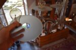 Hodnotný pěti-ramenný starožitný chromovaný lustr