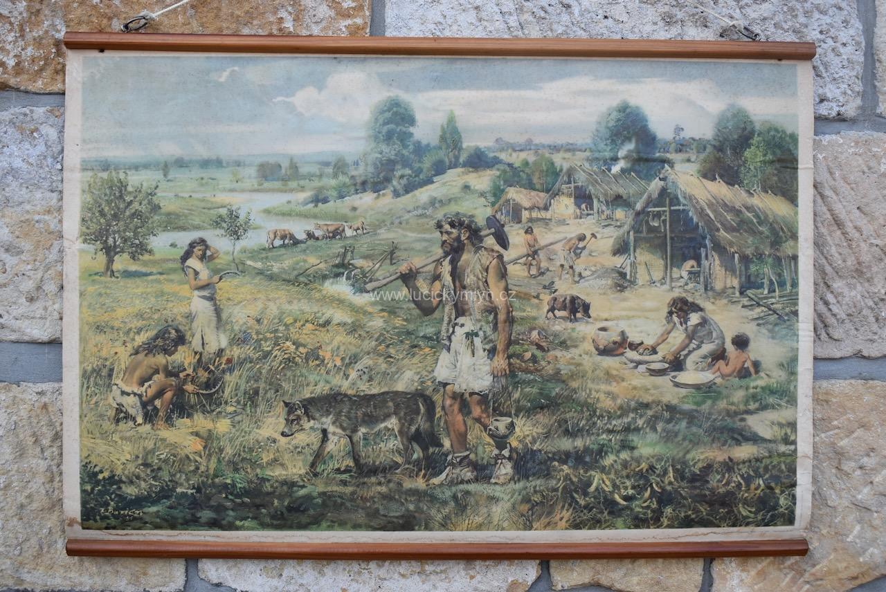 Starožitný školní plakát Zdeněk Burian Starožitný školní plakát Zdeněk Burian