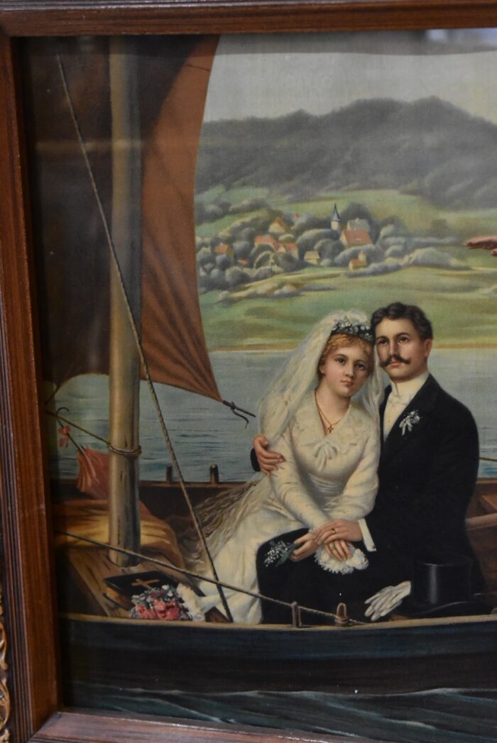 Starožitný obraz s novomanžely a Ježíšem