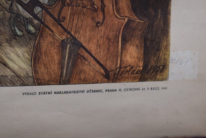 Tištěný starožitný plakát - Ve škole Viktor Polášek