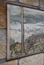 Tištěný starožitný plakát - Kácení lesa v zimě