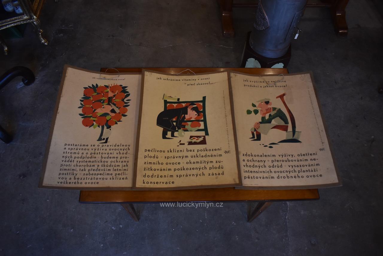 Zajímavá retro kolekce 3 ks větších naučných cedulí z kolorovaného a tištěného kartonu Zajímavá retro kolekce 3 ks větších naučných cedulí z kolorovaného a tištěného kartonu