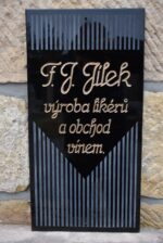 Starožitná reklamní cedule F.J. Jílek výroba likérů a obchod s vínem