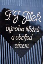 Starožitná reklamní cedule F.J. Jílek výroba likérů a obchod s vínem