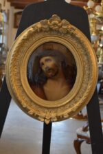 Starožitný zlacený rám s původní italskou reprodukcí Ježíše Krista