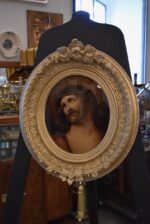 Starožitný zlacený rám s původní italskou reprodukcí Ježíše Krista