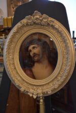 Starožitný zlacený rám s původní italskou reprodukcí Ježíše Krista