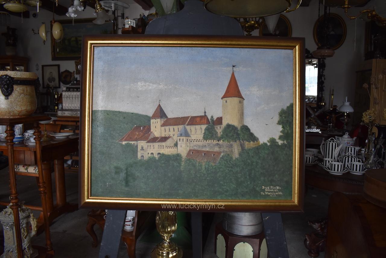 Starožitný obraz hrad Křivoklát Starožitný obraz hrad Křivoklát