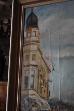 Monumentální obraz osvobození Poděbrad v roce 1945 – sovětské tanky, vítající dav a vzdávající se němečtí vojáci, malíř Mikšovský