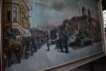 Monumentální obraz osvobození Poděbrad v roce 1945 – sovětské tanky, vítající dav a vzdávající se němečtí vojáci, malíř Mikšovský