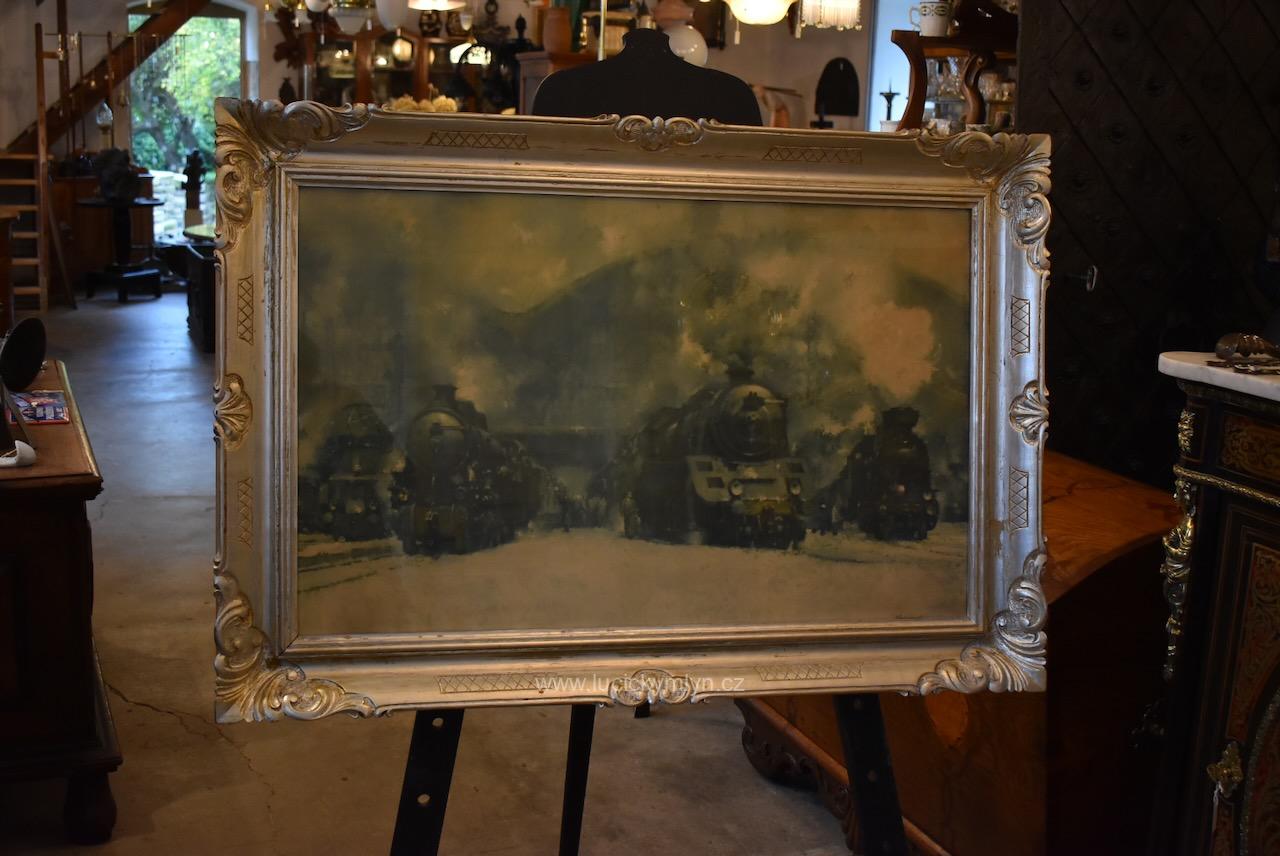 Větší starožitný prvorepublikový obraz tisk Viléma Kreibicha Větší starožitný prvorepublikový obraz tisk Viléma Kreibicha