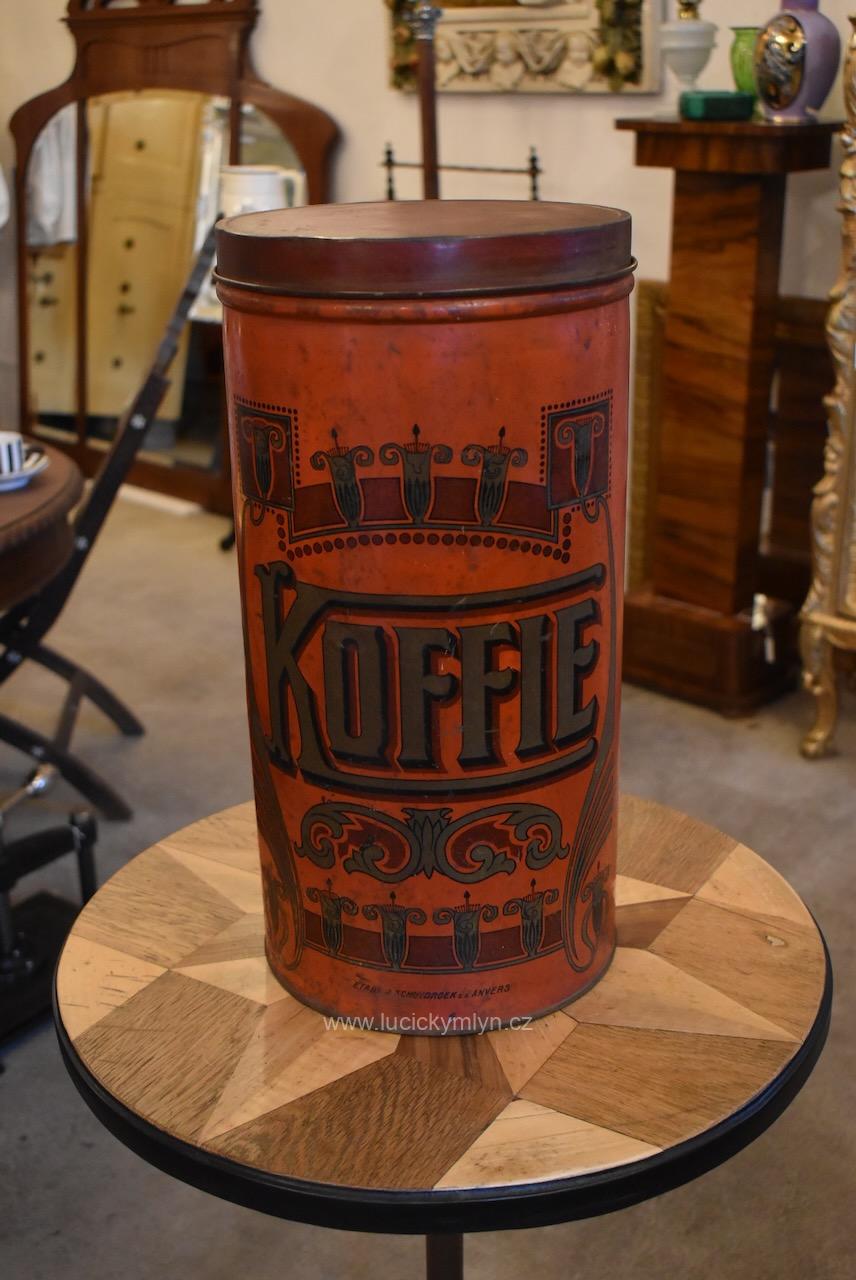 Sběratelská secesní plechovka s nápisem KOFFIE Sběratelská secesní plechovka s nápisem KOFFIE