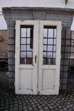 Starožitné dvoukřídlé smrkové kazetové dveře 222×132 cm ze závěru 19. století