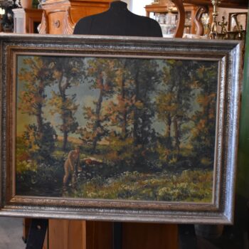 Impresionistický letní krajinný obraz Joži Mikše s potokem a koupající se dívkou