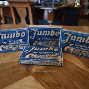 Originální neotevřené balení prvorepublikového čistícího prášku Jumbo z období okolo roku 1940.