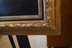 Starožitný tisk na plátně Karlštejn dle Huga Ullika 1872 v původním zlaceném rámu