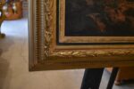 Starožitný tisk na plátně Karlštejn dle Huga Ullika 1872 v původním zlaceném rámu