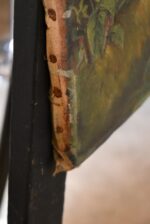 Starožitná romantická malba kvetoucího stromu s ptáčky, olej na plátně, okolo poloviny 19. století.