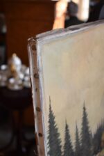 Romantická alpská krajina s mlýnem od Ernsta Hüthera, olej na plátně, 2. pol. 19. století.