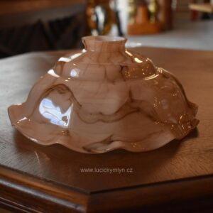 Starožitné skleněné stínidlo na stahovačku s kamejovou strukturou růžovo-hnědého kamene