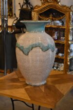 Velká prvorepubliková podlahová váza Ditmar Urbach s tyrkysovou krakelovanou glazurou