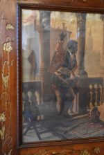 Párové velkoformátové kolorované tisky s palácovými výjevy v secesně zdobených zlatých rámech