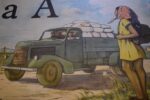 Starožitné školní plakáty Živá abeceda s ilustracemi Baumbrucka a verši Hrubína z roku 1971