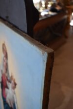 Starožitná olejomalba Panny Marie Svatohostýnské s Ježíškem metajícím blesky po roce 1870.