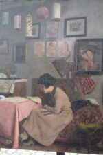 Starožitná olejomalba Mladá čtenářka z roku 1920, připsáno Jaroslavu Malinskému.