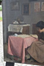 Starožitná olejomalba Mladá čtenářka z roku 1920, připsáno Jaroslavu Malinskému.