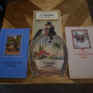 Soubor 4 meziválečných reklamních tisků textilního obchodu František Tomášek Krouna.