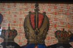 Unikátní obraz Hotel Waldek Plzeň s rakousko-uherskou orlicí z cigarových pásků okolo roku 1900.