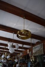Kultowy, designerski żyrandol Space Age UFO wykonany z mosiądzu i bursztynowego szkła bąbelkowego, Kamenický Šenov.