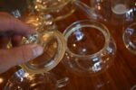 Starožitný čajový servis Jenaer Glas Tefla Jena Therm z žáruvzdorného borosilikátového skla.