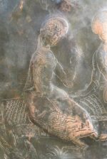 Unikátní barokní měděná krbová zástěna s datací 1781 a svatebním výjevem.