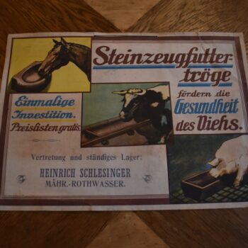 Starožitný reklamní plakát Steinzeugfuttertröge z Mährisch Rothwasser.