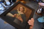 Starožitný oboustranný obraz se sv. Antonínem Paduánským s Ježíškem a Srdcem Panny Marie.