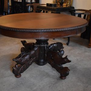Starožitný oválný široce rozkládací dubový stůl
